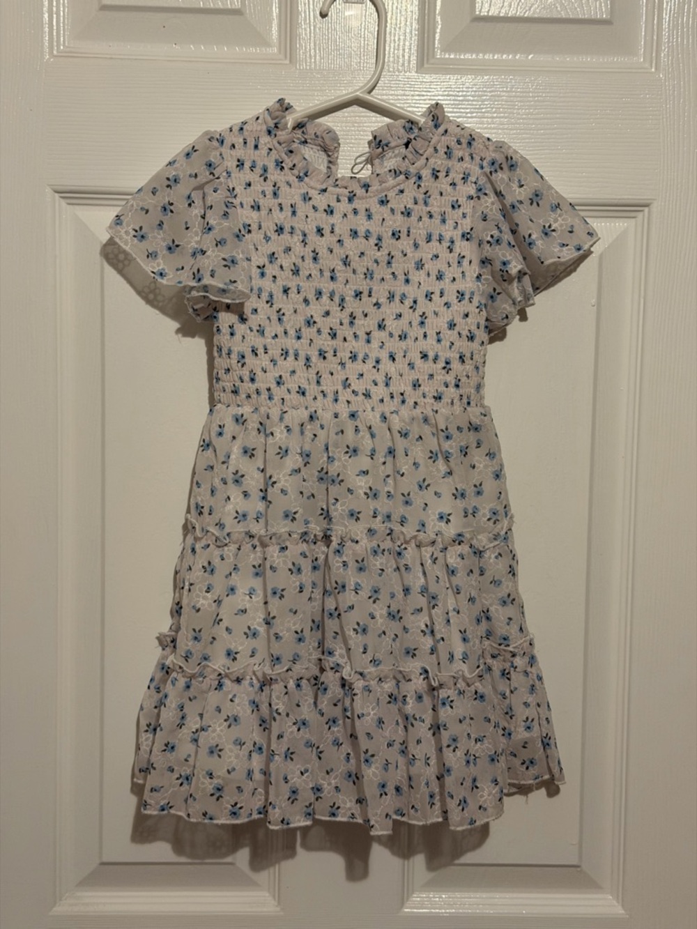 Zumiez White Floral Smocked Tiered Dress with Blue Flowers